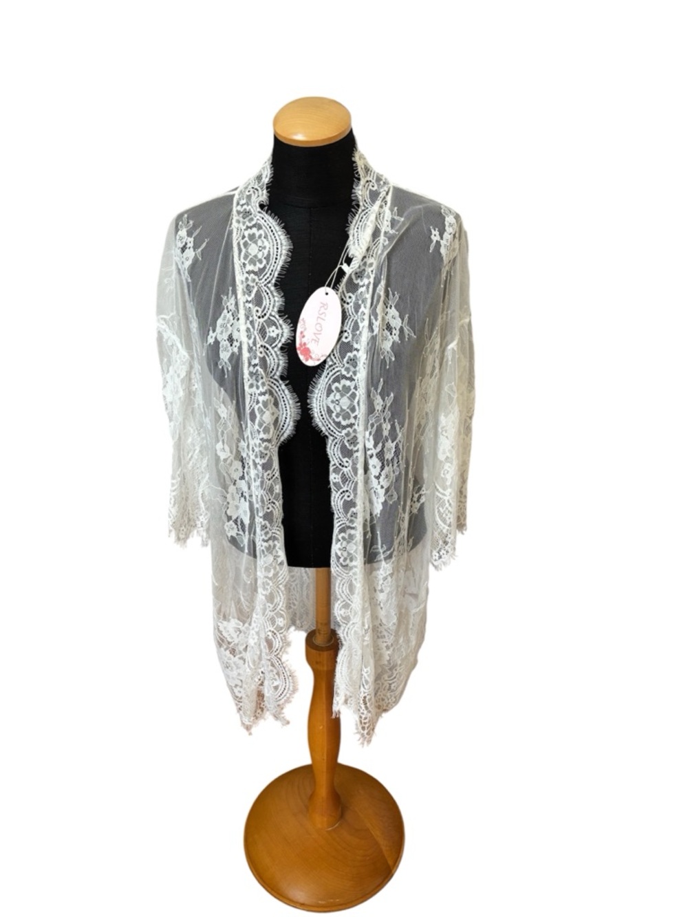 NWT RSLOVE White Lace Kimono Cardigan Sheer Floral Robe Cover Up - Size M